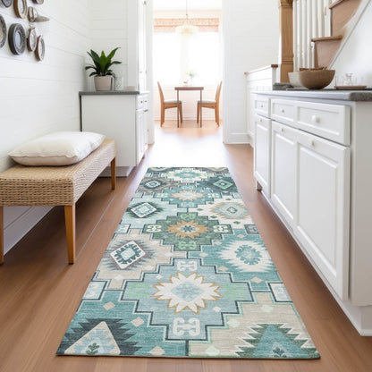Machine Washable Indoor/Outdoor Chantille ACN2123 Teal 2'3" x 7'6" Runner Rug