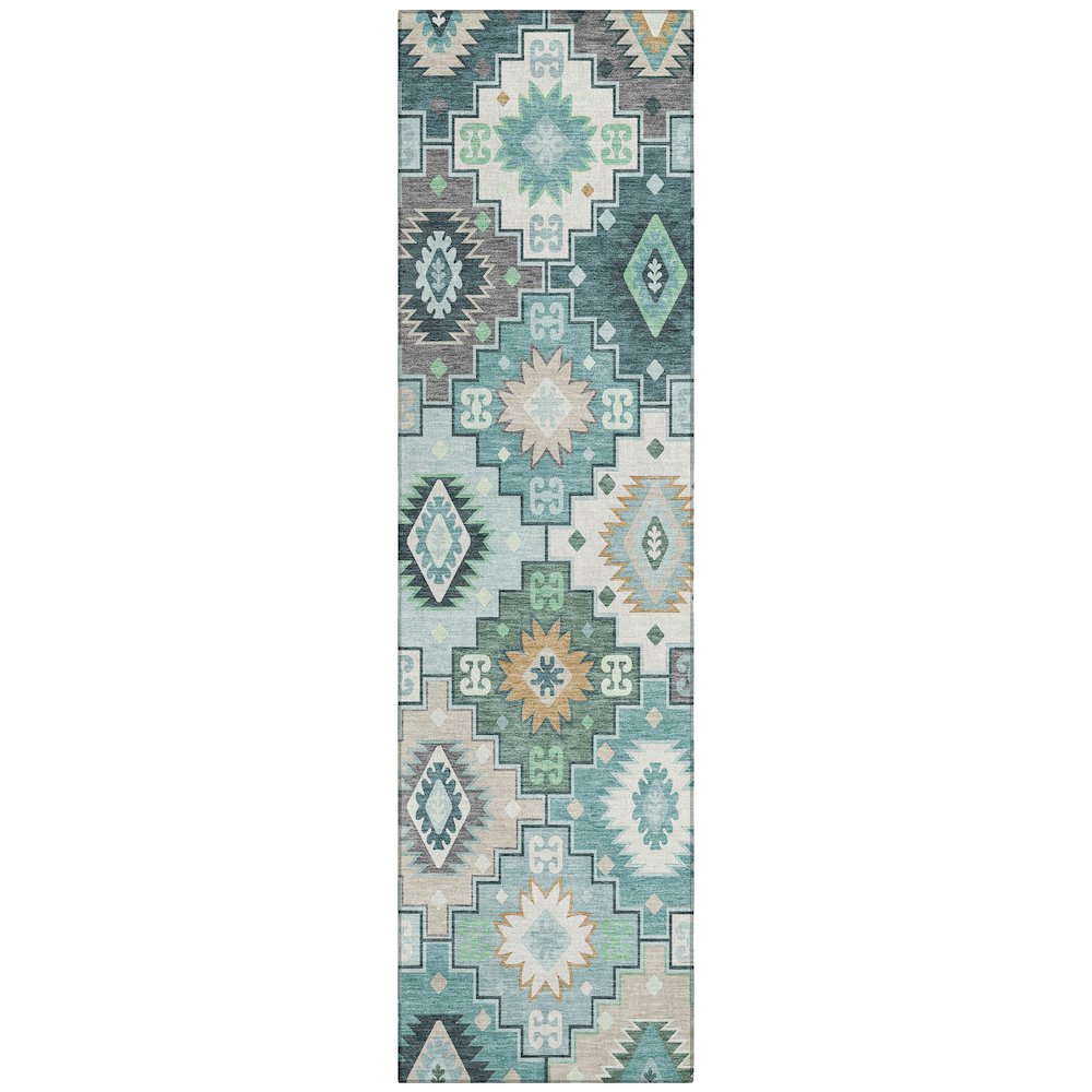 Machine Washable Indoor/Outdoor Chantille ACN2123 Teal 2'3" x 7'6" Runner Rug
