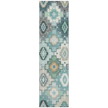 Machine Washable Indoor/Outdoor Chantille ACN2123 Teal 2'3" x 7'6" Runner Rug