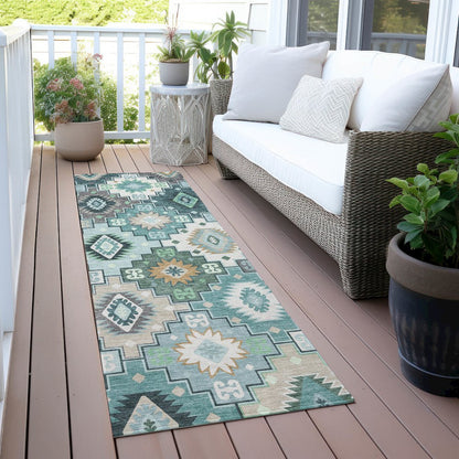 Machine Washable Indoor/Outdoor Chantille ACN2123 Teal 2'3" x 7'6" Runner Rug