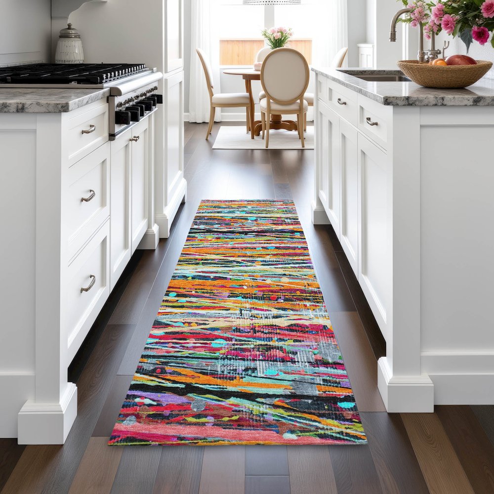 Machine Washable Indoor/Outdoor Chantille ACN2125 Orange 2'3" x 7'6" Runner Rug