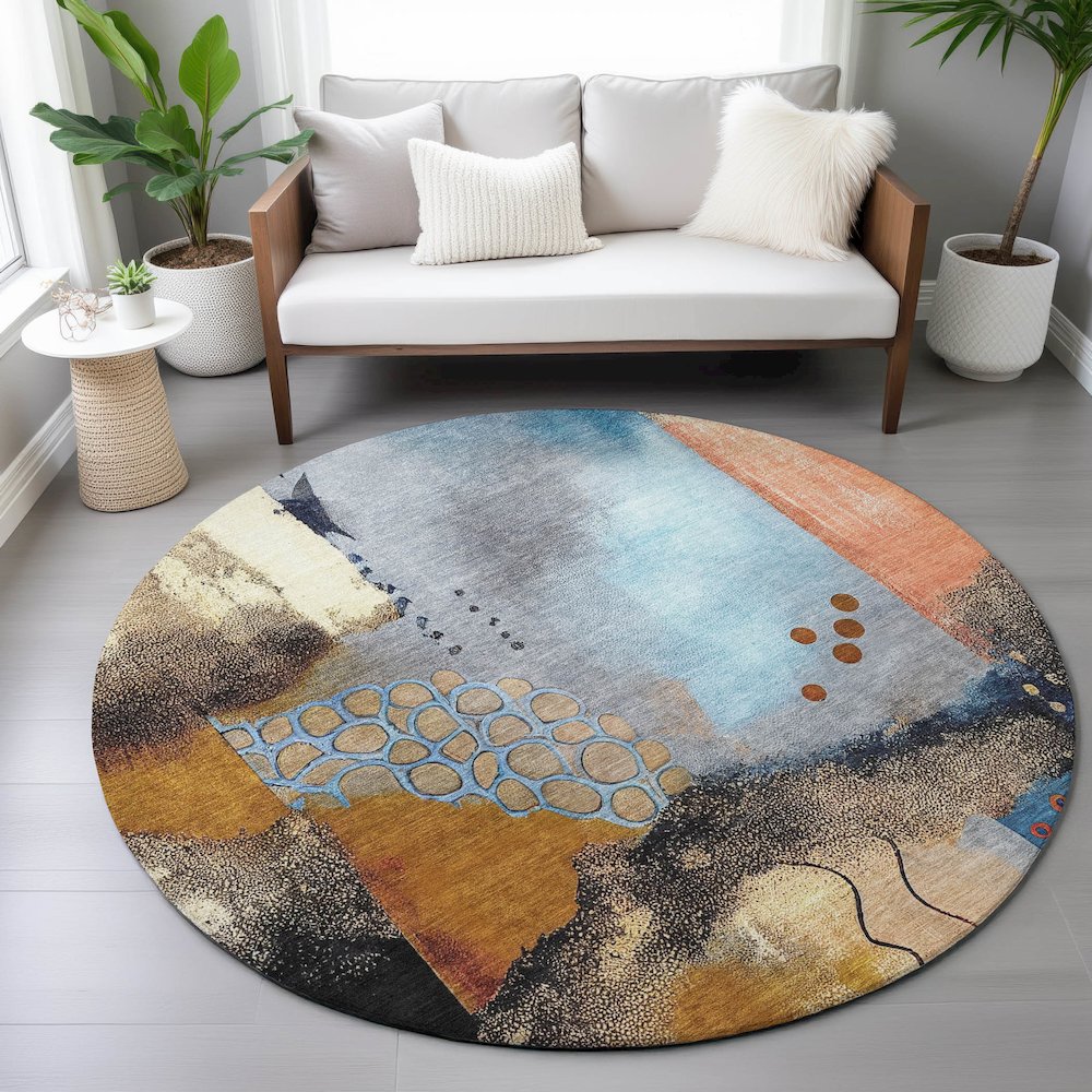 Machine Washable Indoor/Outdoor Chantille ACN2127 Copper 8' x 8' Round Rug