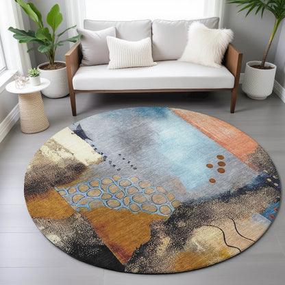 Machine Washable Indoor/Outdoor Chantille ACN2127 Copper 8' x 8' Round Rug