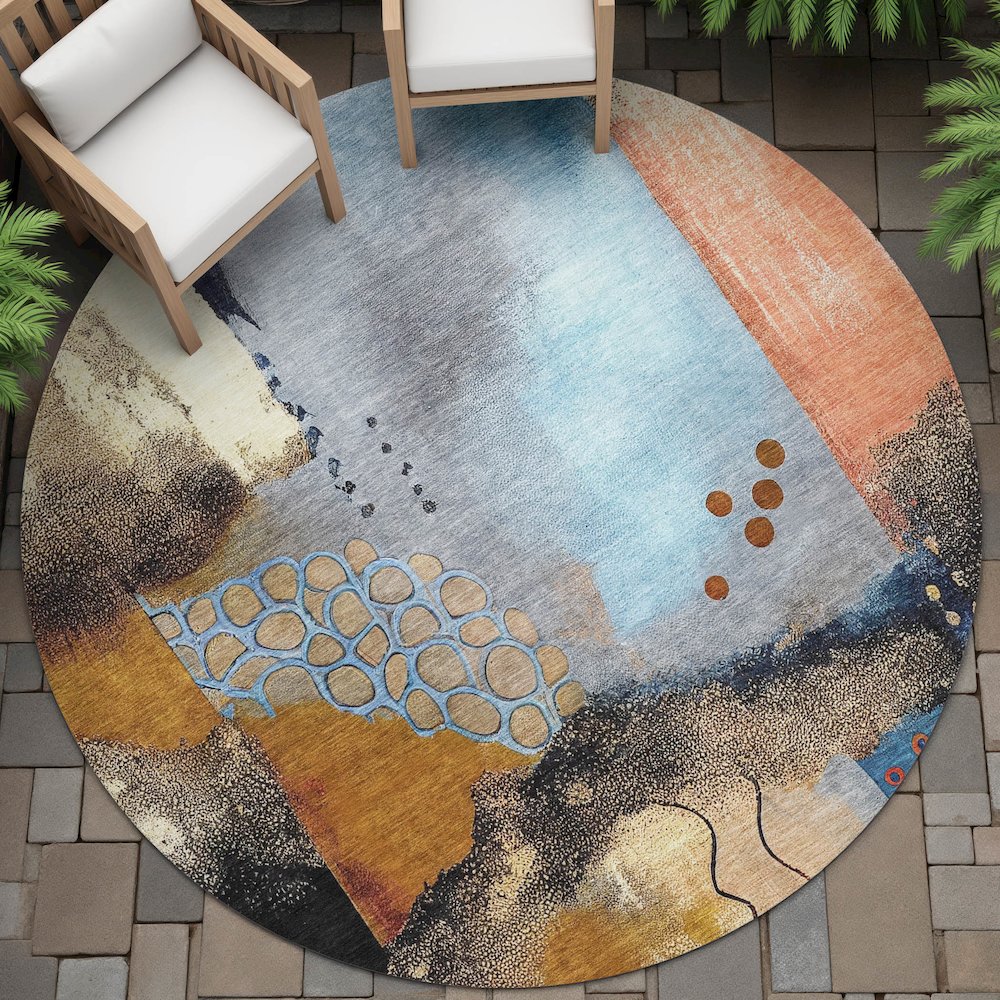 Machine Washable Indoor/Outdoor Chantille ACN2127 Copper 8' x 8' Round Rug