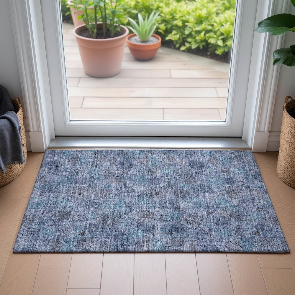 Machine Washable Indoor/Outdoor Chantille ACN2128 Blue 1'8" x 2'6" Rug