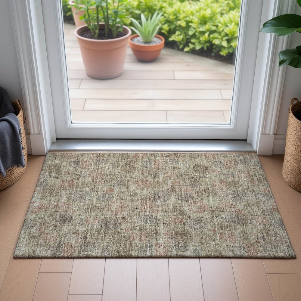 Machine Washable Indoor/Outdoor Chantille ACN2128 Brown 1'8" x 2'6" Rug