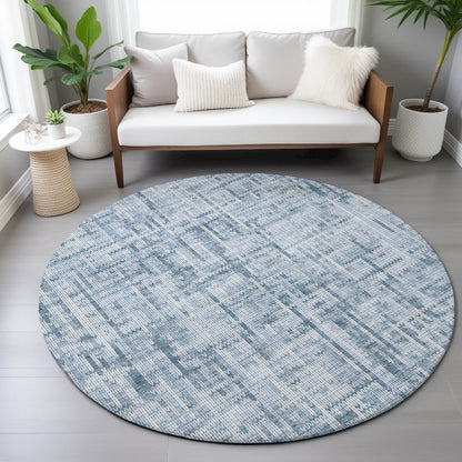 Machine Washable Indoor/Outdoor Chantille ACN2130 Blue 8' x 8' Round Rug