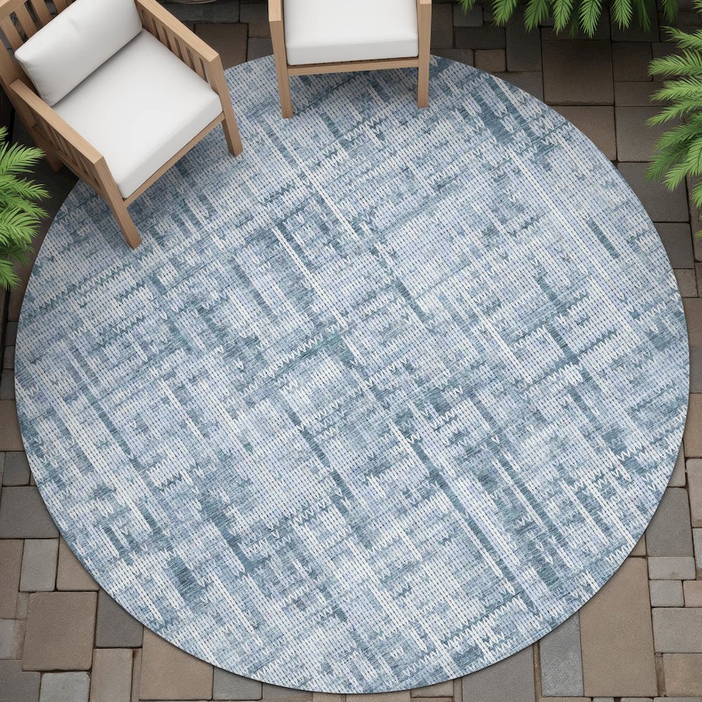 Machine Washable Indoor/Outdoor Chantille ACN2130 Blue 8' x 8' Round Rug