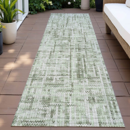 Machine Washable Indoor/Outdoor Chantille ACN2130 Green 2'3" x 7'6" Runner Rug