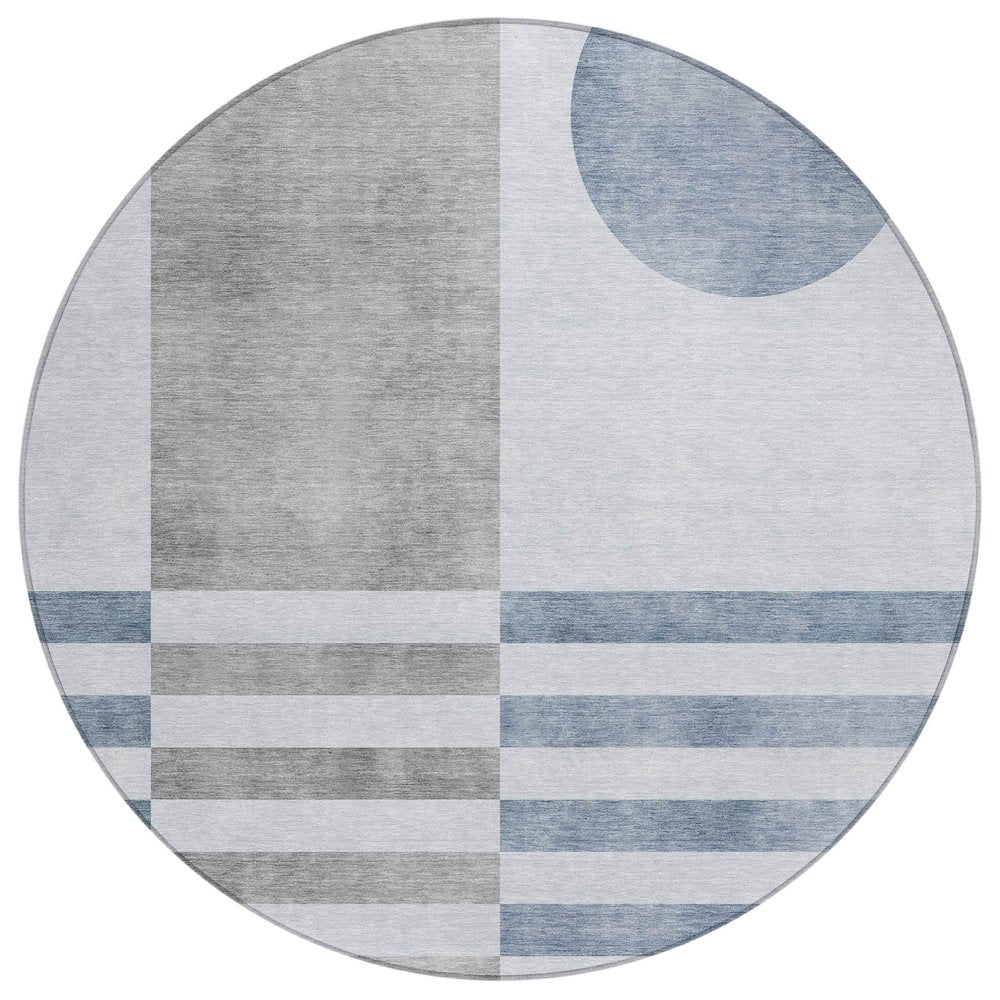 Machine Washable Indoor/Outdoor Chantille ACN2131 Blue 8' x 8' Round Rug