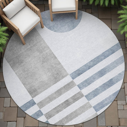 Machine Washable Indoor/Outdoor Chantille ACN2131 Blue 8' x 8' Round Rug