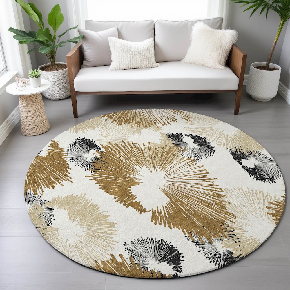 Machine Washable Indoor/Outdoor Chantille ACN2132 Chocolate 8' x 8' Round Rug