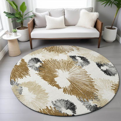 Machine Washable Indoor/Outdoor Chantille ACN2132 Chocolate 8' x 8' Round Rug