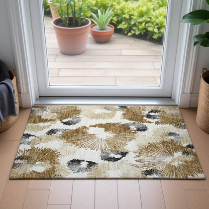 Machine Washable Indoor/Outdoor Chantille ACN2132 Chocolate 1'8" x 2'6" Rug