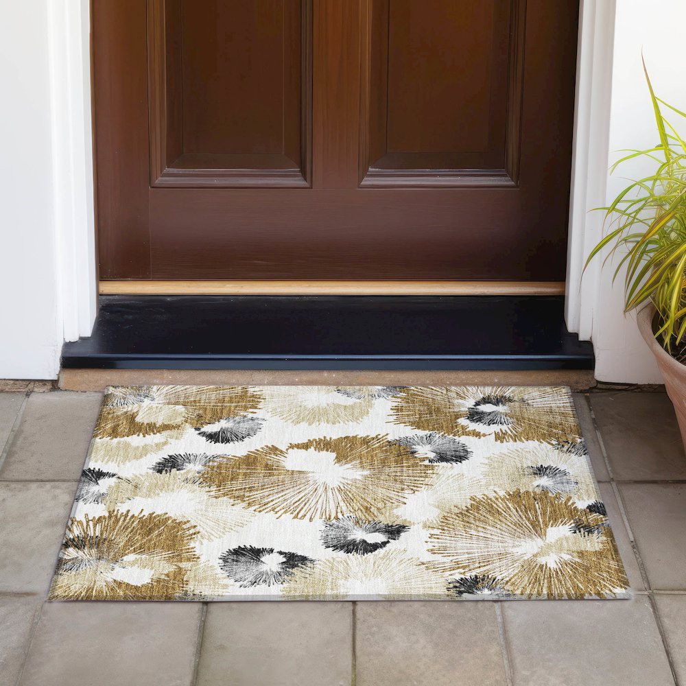 Machine Washable Indoor/Outdoor Chantille ACN2132 Chocolate 1'8" x 2'6" Rug