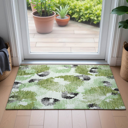 Machine Washable Indoor/Outdoor Chantille ACN2132 Olive 1'8" x 2'6" Rug