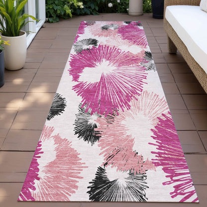 Machine Washable Indoor/Outdoor Chantille ACN2132 Pink 2'3" x 7'6" Runner Rug