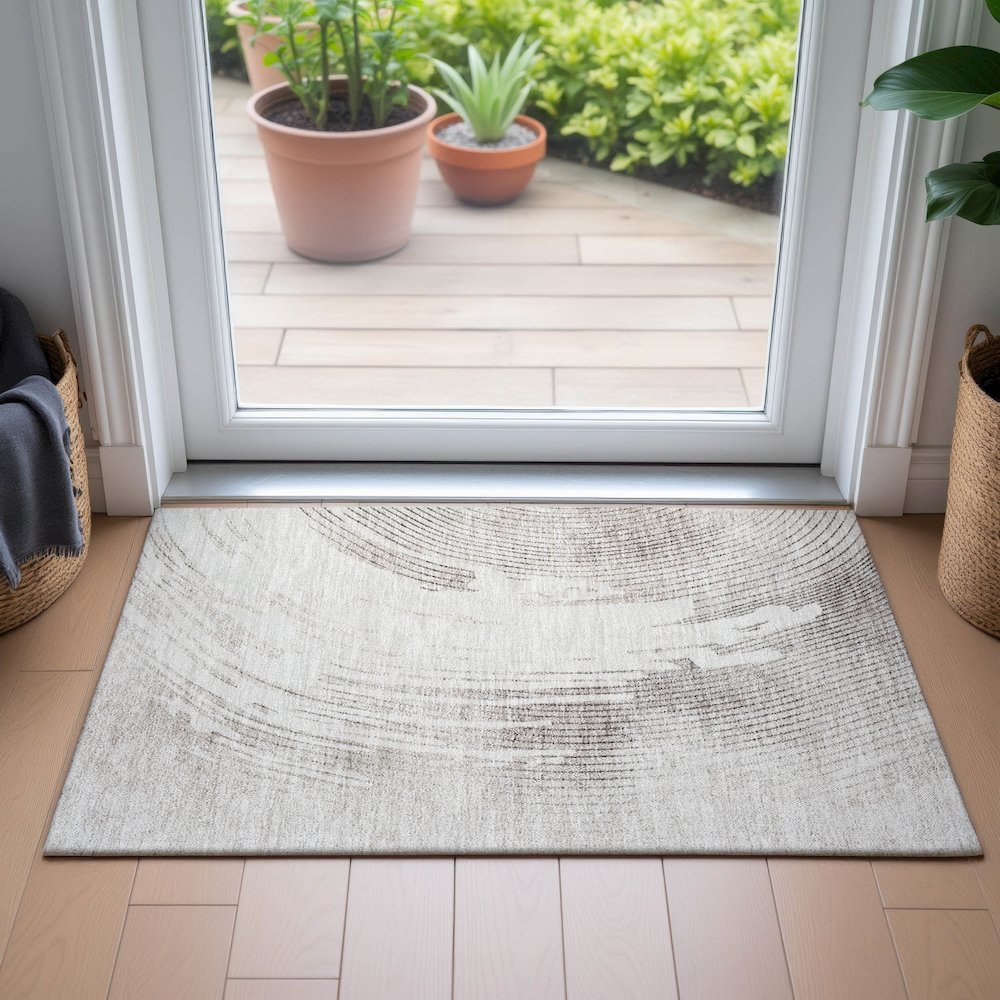 Machine Washable Indoor/Outdoor Chantille ACN2133 Ivory 1'8" x 2'6" Rug