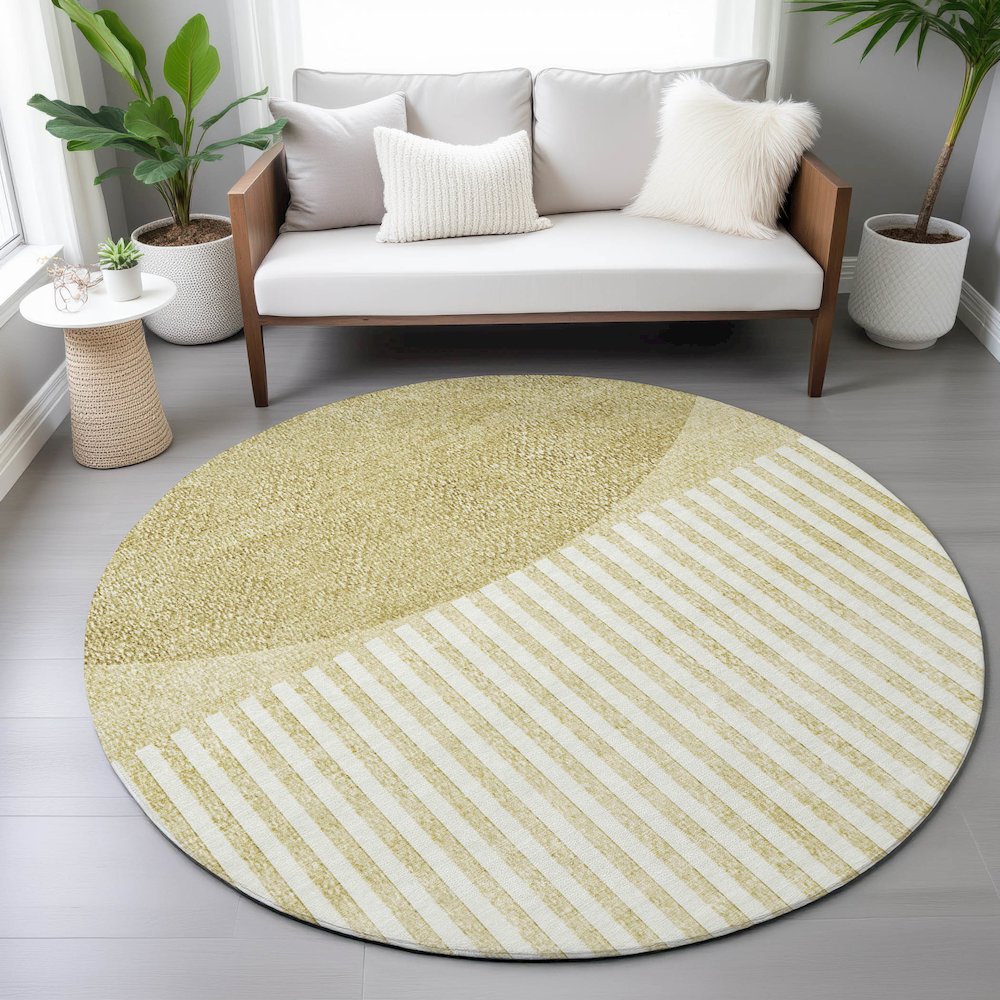 Machine Washable Indoor/Outdoor Chantille ACN2134 Wheat 8' x 8' Round Rug