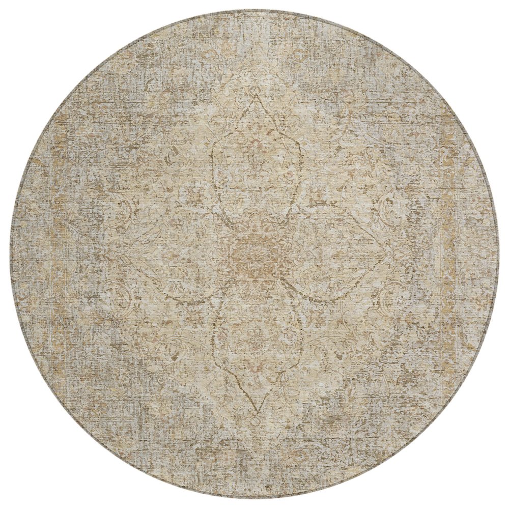 Machine Washable Indoor/Outdoor Chantille ACN2136 Beige 8' x 8' Round Rug