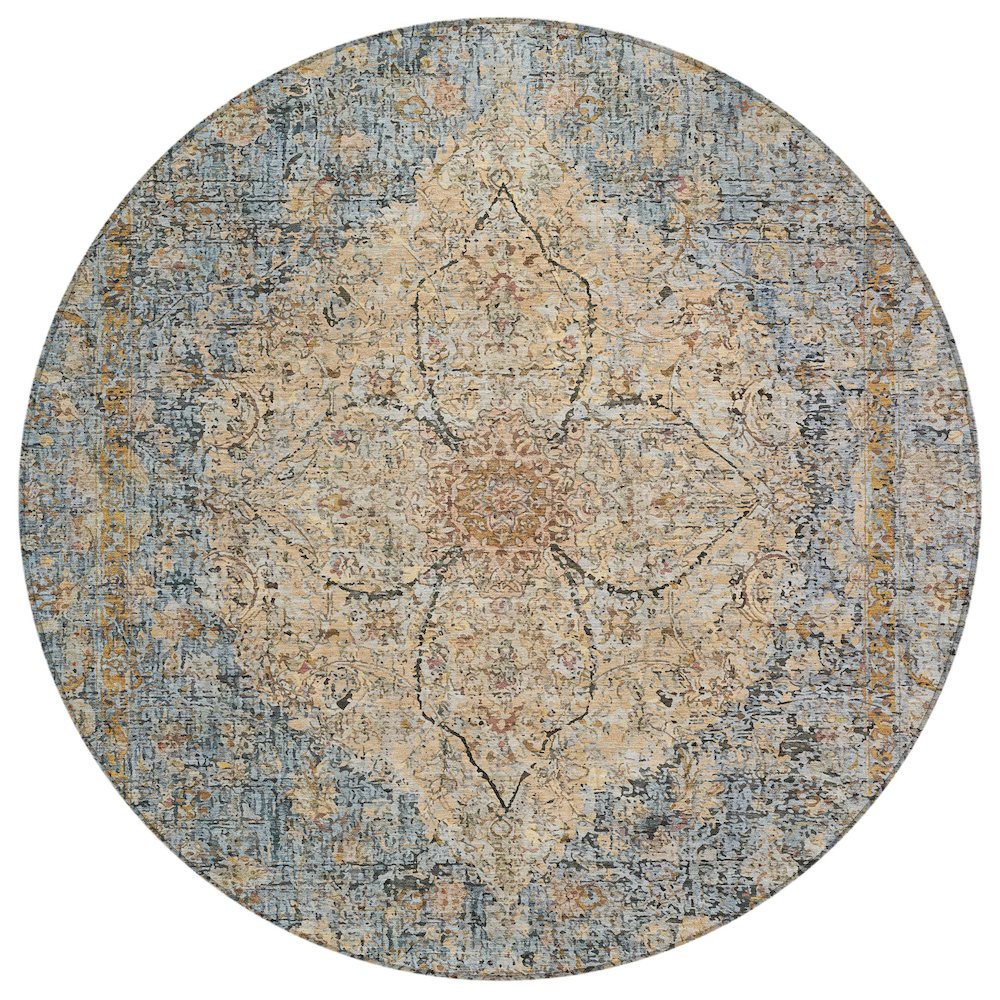 Machine Washable Indoor/Outdoor Chantille ACN2136 Blue 8' x 8' Round Rug
