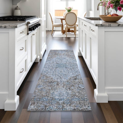 Machine Washable Indoor/Outdoor Chantille ACN2136 Gray 2'3" x 7'6" Runner Rug