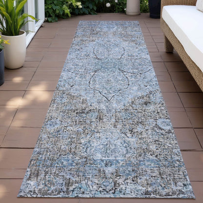Machine Washable Indoor/Outdoor Chantille ACN2136 Gray 2'3" x 7'6" Runner Rug