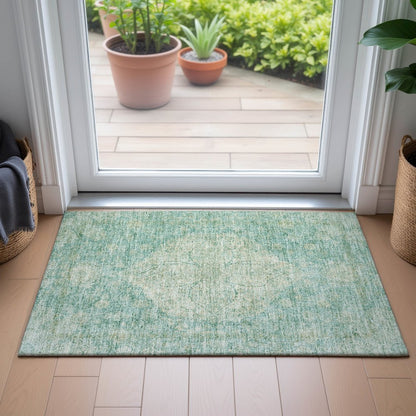 Machine Washable Indoor/Outdoor Chantille ACN2136 Teal 1'8" x 2'6" Rug