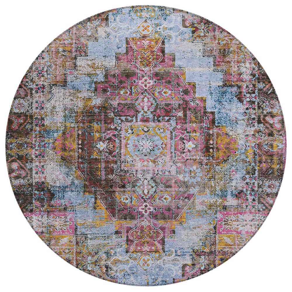 Machine Washable Indoor/Outdoor Chantille ACN2139 Pink 8' x 8' Round Rug