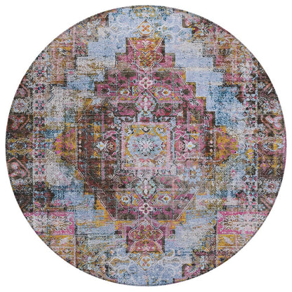 Machine Washable Indoor/Outdoor Chantille ACN2139 Pink 8' x 8' Round Rug