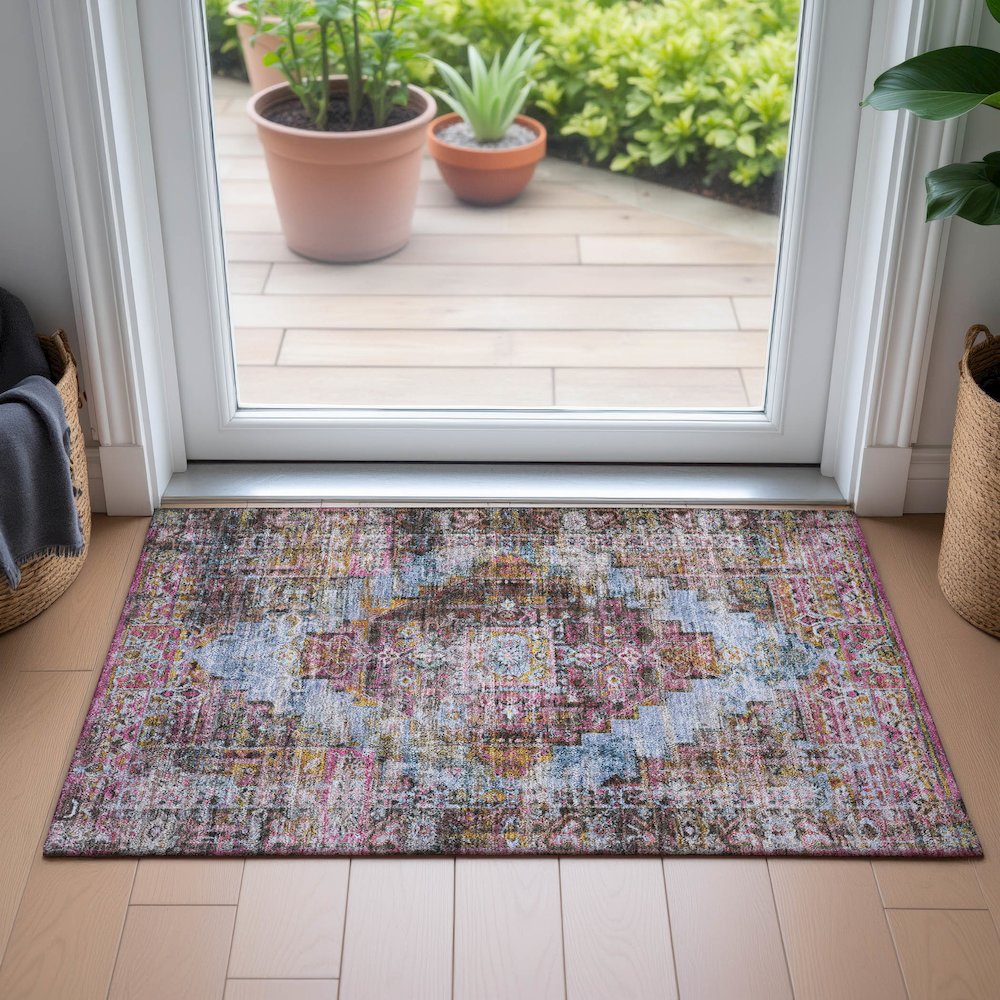 Machine Washable Indoor/Outdoor Chantille ACN2139 Pink 1'8" x 2'6" Rug
