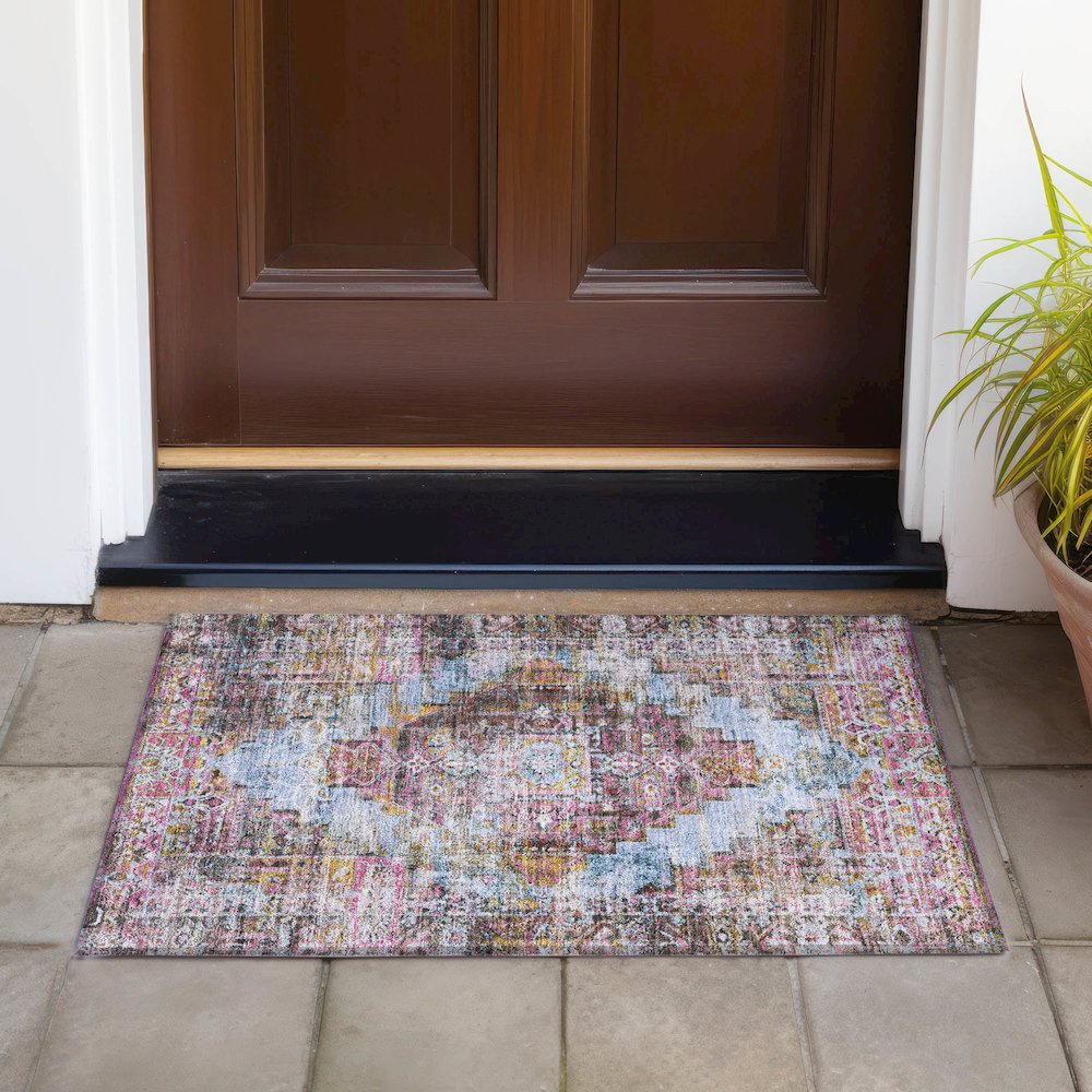 Machine Washable Indoor/Outdoor Chantille ACN2139 Pink 1'8" x 2'6" Rug