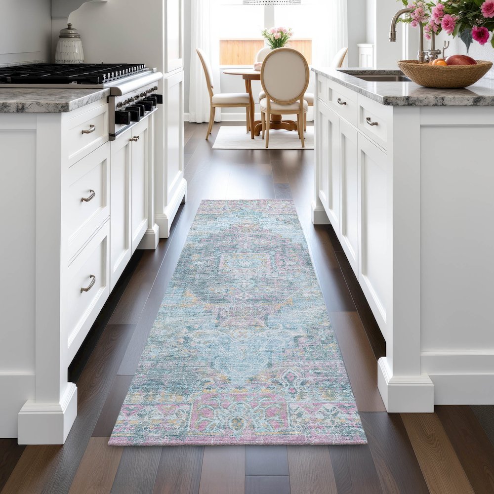 Machine Washable Indoor/Outdoor Chantille ACN2140 Blue 2'3" x 7'6" Runner Rug