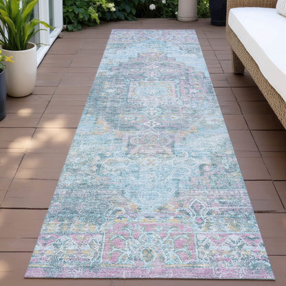 Machine Washable Indoor/Outdoor Chantille ACN2140 Blue 2'3" x 7'6" Runner Rug