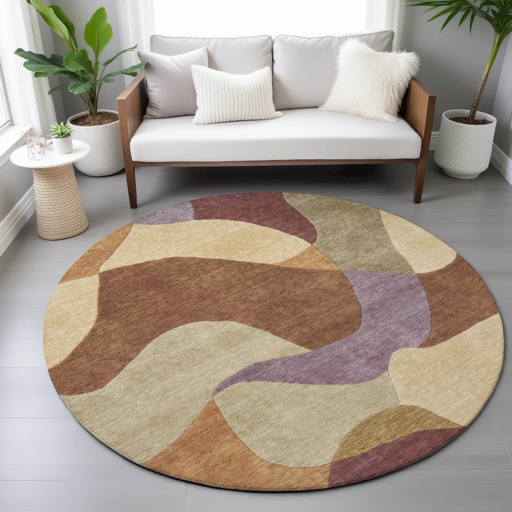 Machine Washable Indoor/Outdoor Chantille ACN2141 Paprika 8' x 8' Round Rug