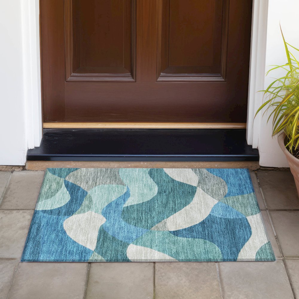 Machine Washable Indoor/Outdoor Chantille ACN2141 Teal 1'8" x 2'6" Rug
