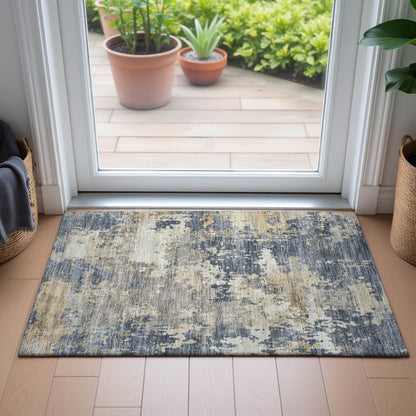 Machine Washable Indoor/Outdoor Chantille ACN2142 Blue 1'8" x 2'6" Rug