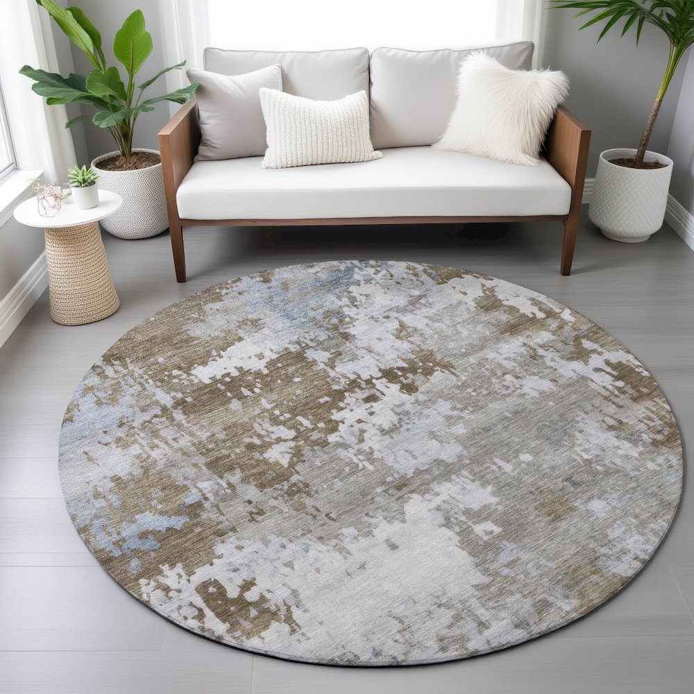 Machine Washable Indoor/Outdoor Chantille ACN2142 Chocolate 8' x 8' Round Rug