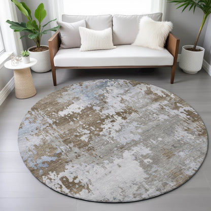 Machine Washable Indoor/Outdoor Chantille ACN2142 Chocolate 8' x 8' Round Rug