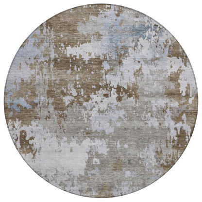 Machine Washable Indoor/Outdoor Chantille ACN2142 Chocolate 8' x 8' Round Rug