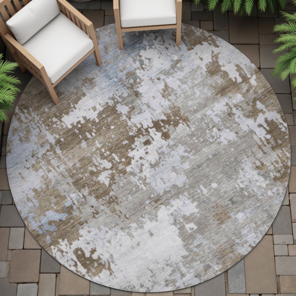 Machine Washable Indoor/Outdoor Chantille ACN2142 Chocolate 8' x 8' Round Rug