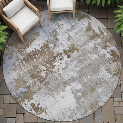 Machine Washable Indoor/Outdoor Chantille ACN2142 Chocolate 8' x 8' Round Rug