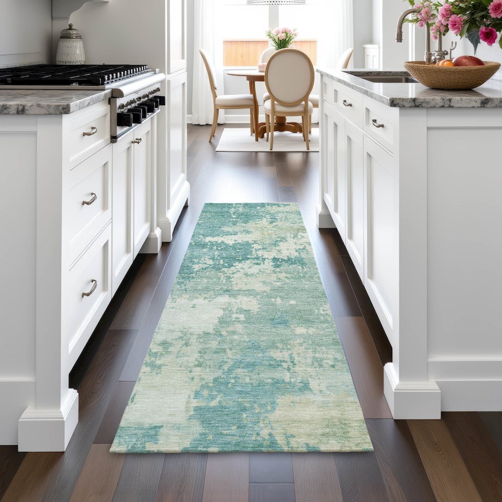 Machine Washable Indoor/Outdoor Chantille ACN2142 Teal 2'3" x 7'6" Runner Rug