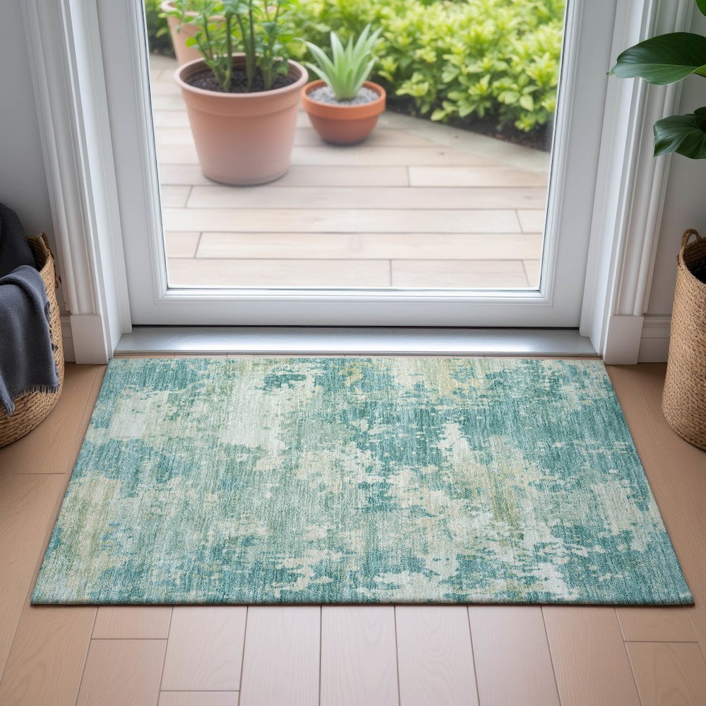 Machine Washable Indoor/Outdoor Chantille ACN2142 Teal 1'8" x 2'6" Rug