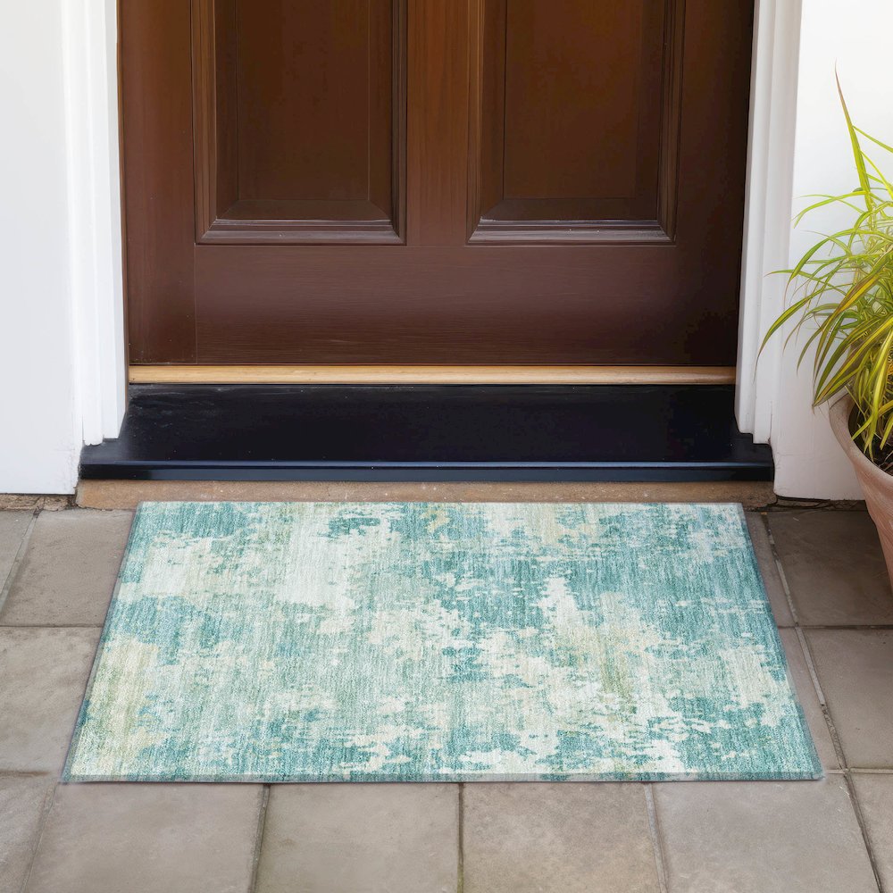 Machine Washable Indoor/Outdoor Chantille ACN2142 Teal 1'8" x 2'6" Rug