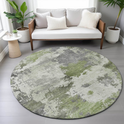 Machine Washable Indoor/Outdoor Chantille ACN2144 Olive 8' x 8' Round Rug