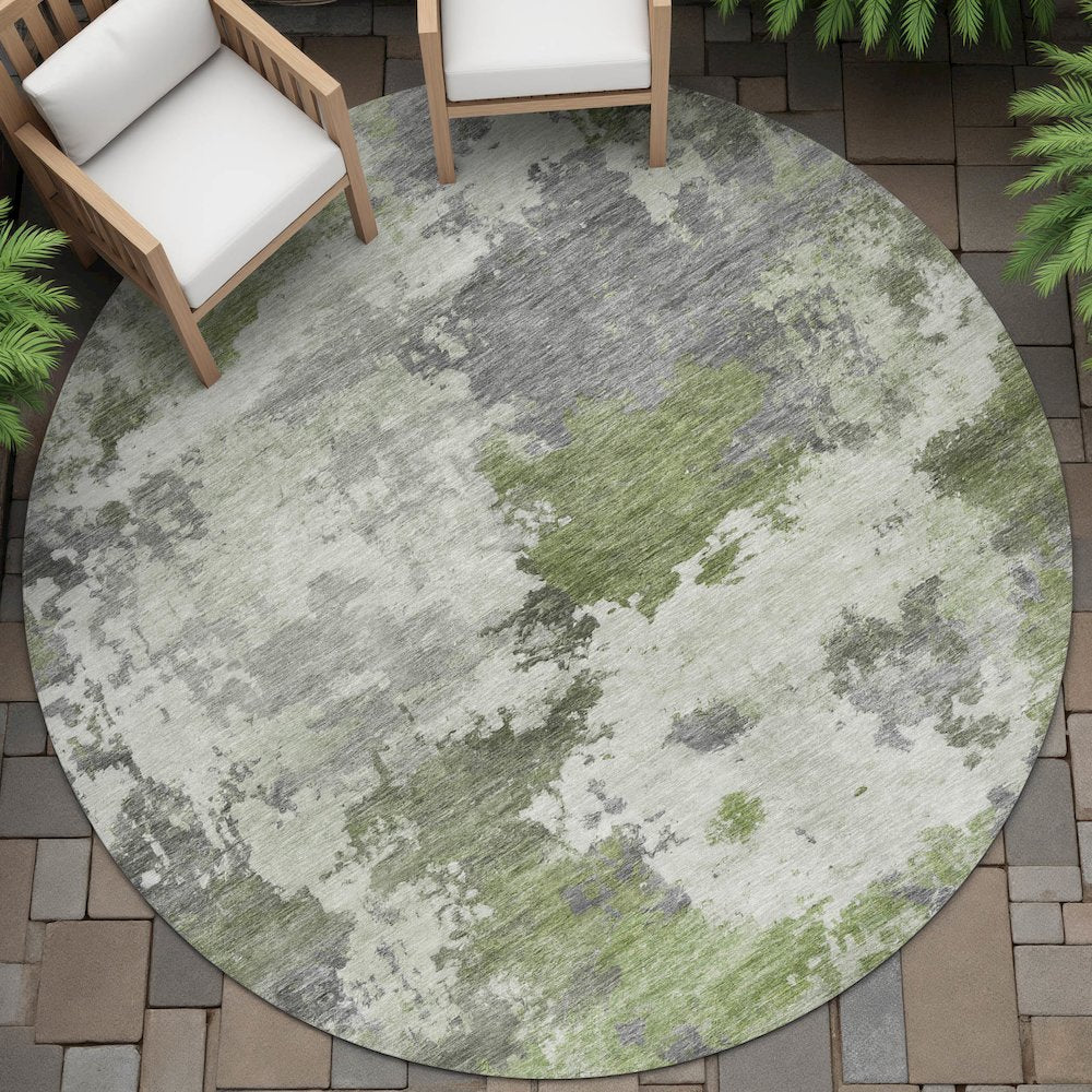 Machine Washable Indoor/Outdoor Chantille ACN2144 Olive 8' x 8' Round Rug