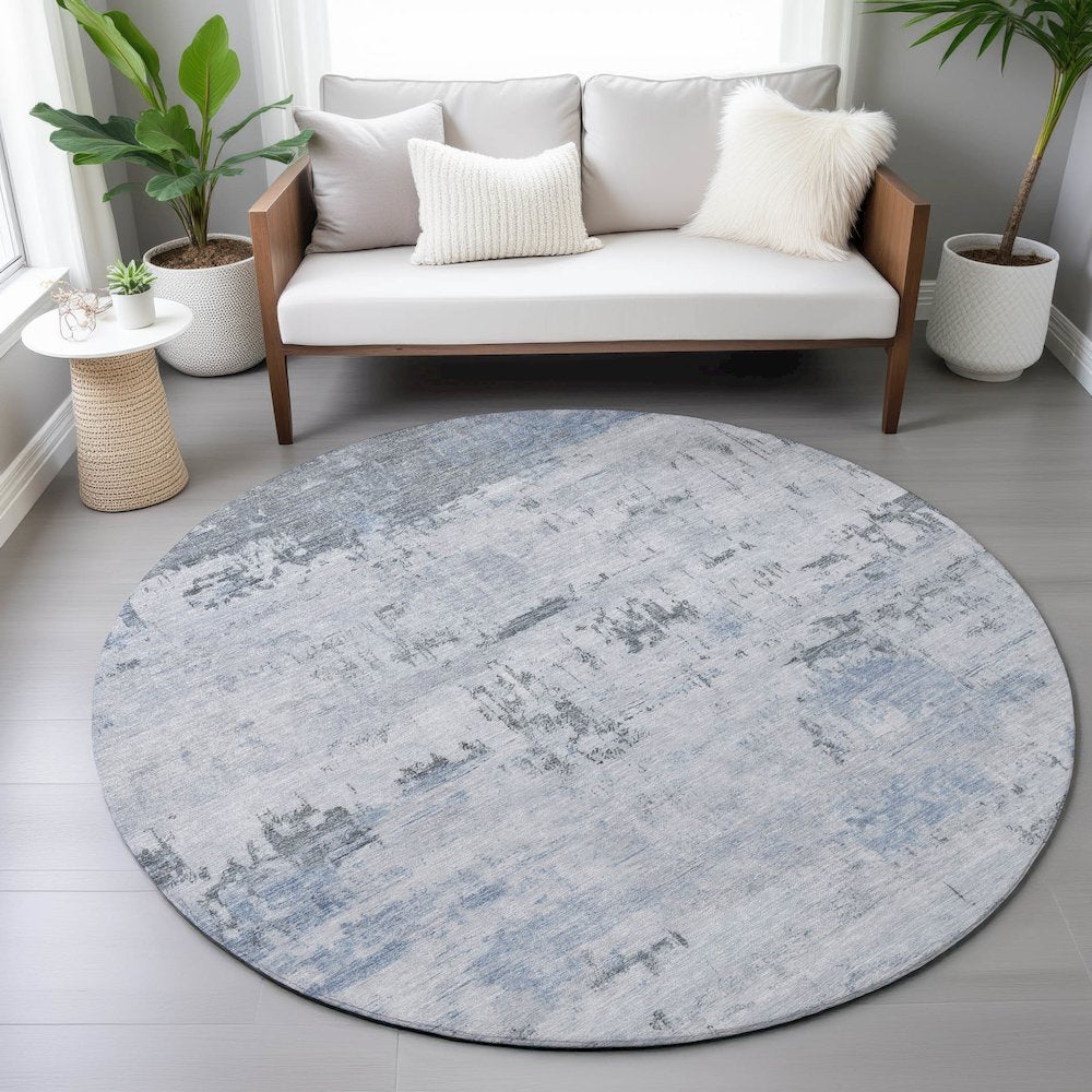 Machine Washable Indoor/Outdoor Chantille ACN2145 Blue 8' x 8' Round Rug