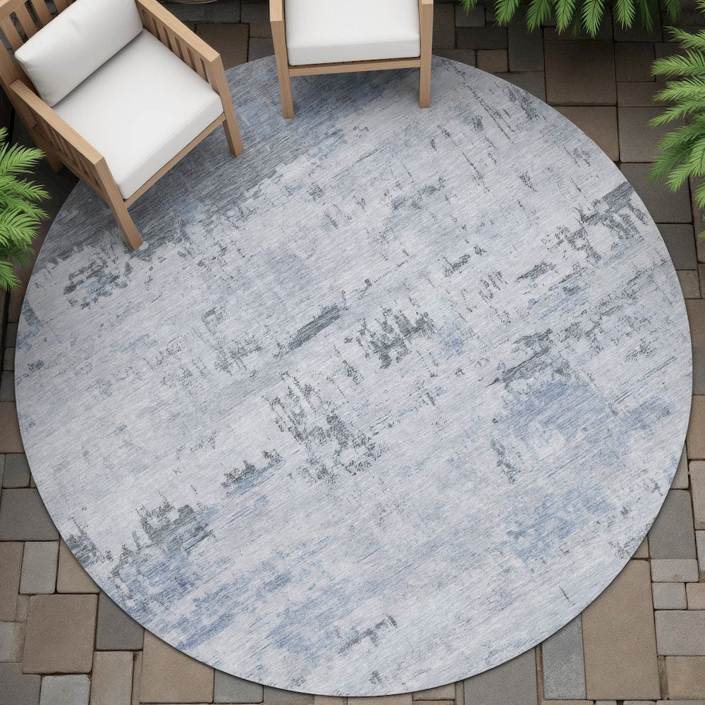 Machine Washable Indoor/Outdoor Chantille ACN2145 Blue 8' x 8' Round Rug