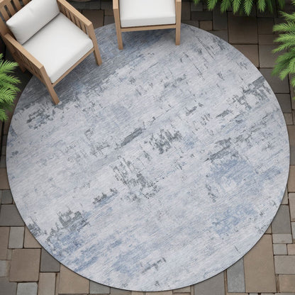 Machine Washable Indoor/Outdoor Chantille ACN2145 Blue 8' x 8' Round Rug